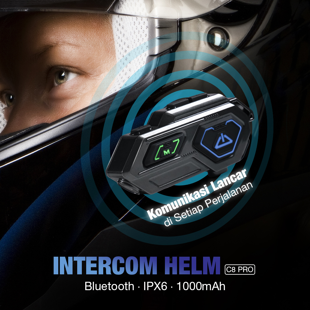 VELEV Intercom Helm Bluetooth Headset 2 Riders Call IPX6 1000mAh - C8 Pro