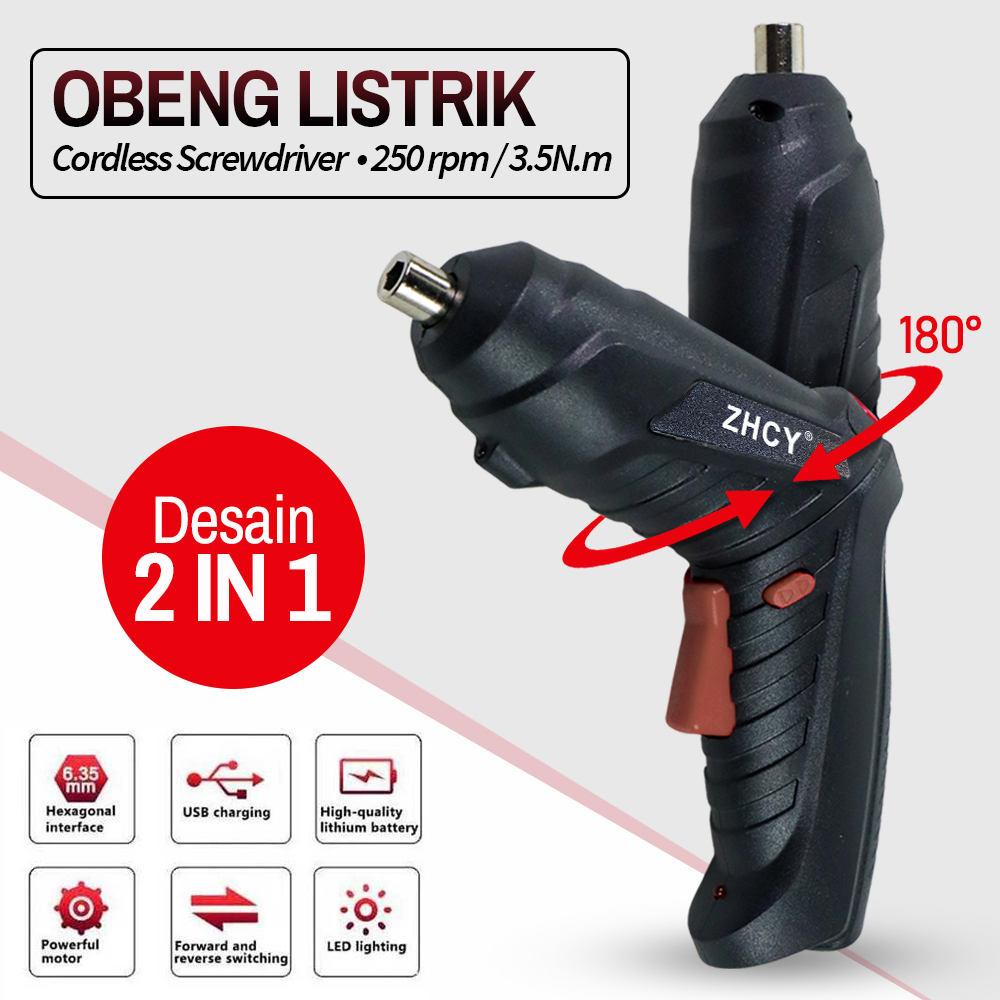 ZHCY Obeng Listrik Cordless Screwdriver 250RPM 1500mAh - Q029