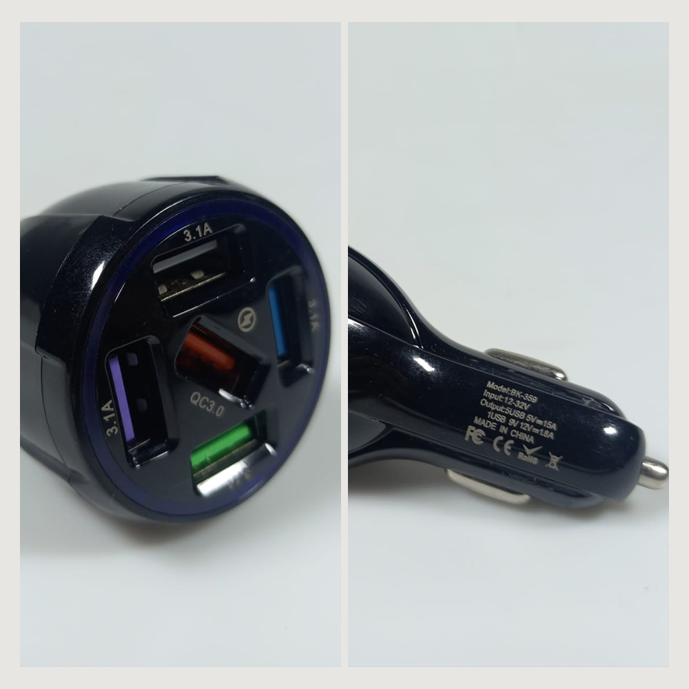 USLION Car Charger Mobil Fast Charging QC 3.0 LED 5 USB Port 15A - BK-359