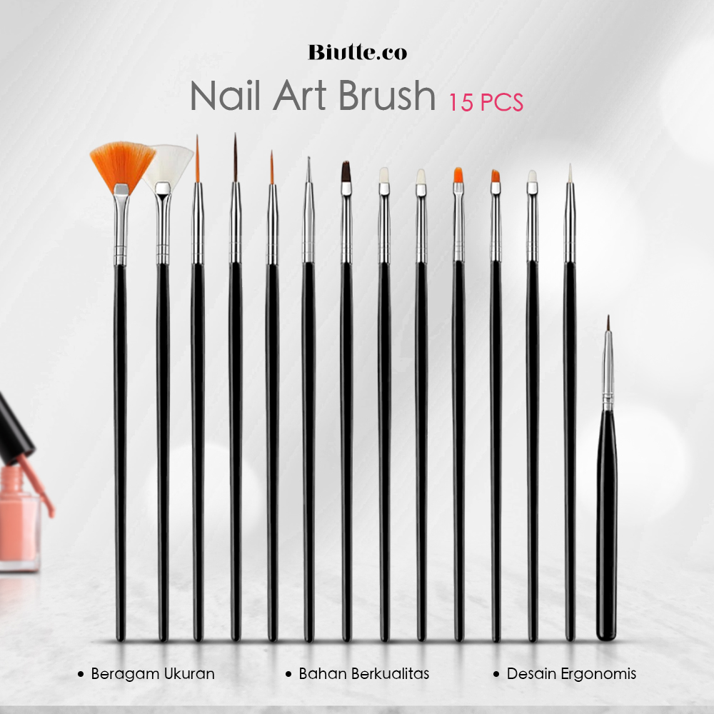 Biutte.co Kuas Kutek Kuku Brush Nail Art Dotting Tools 15 PCS - N1800