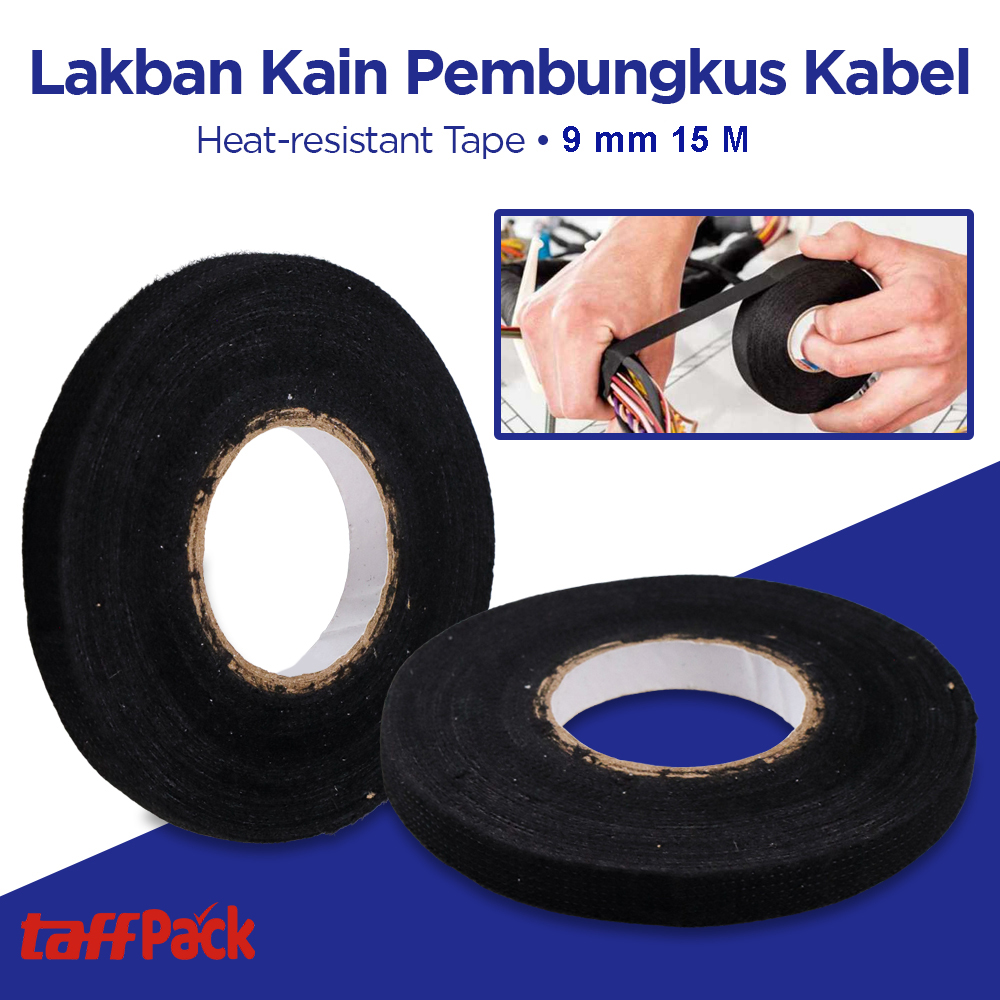 TaffPACK Lakban Kain Pembungkus Kabel Tape Heat Resistant 15M 9mm - TF12