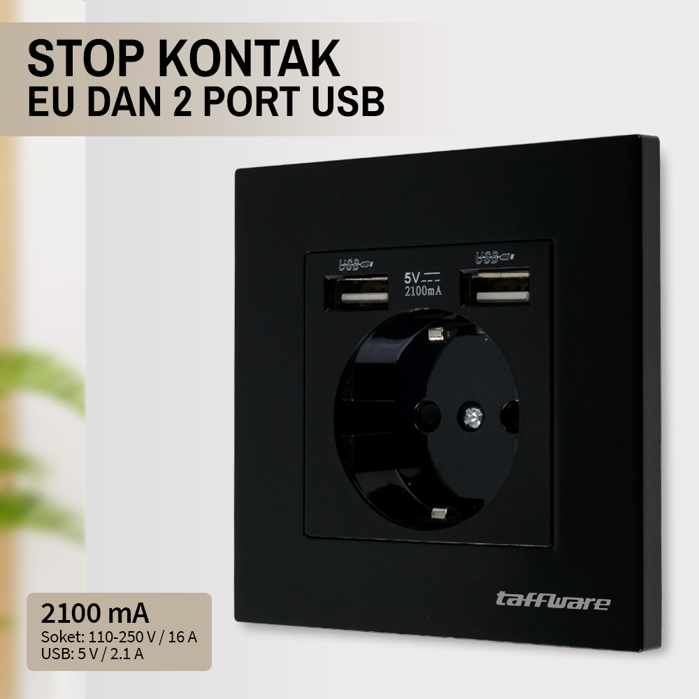 Taffware Stop Kontak EU Colokan Listrik Dinding dan 2 Port USB 2100 mA - WS222