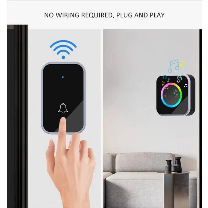 Zheyi Bel Pintu Wireless Door Bell Waterproof RGB EU Plug 59 Chimes - D88