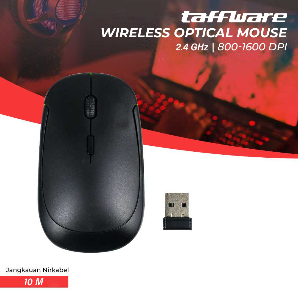 Taffware Mouse Wireless Optical 2.4GHz Slim Ergonomic 1600DPI - Y810