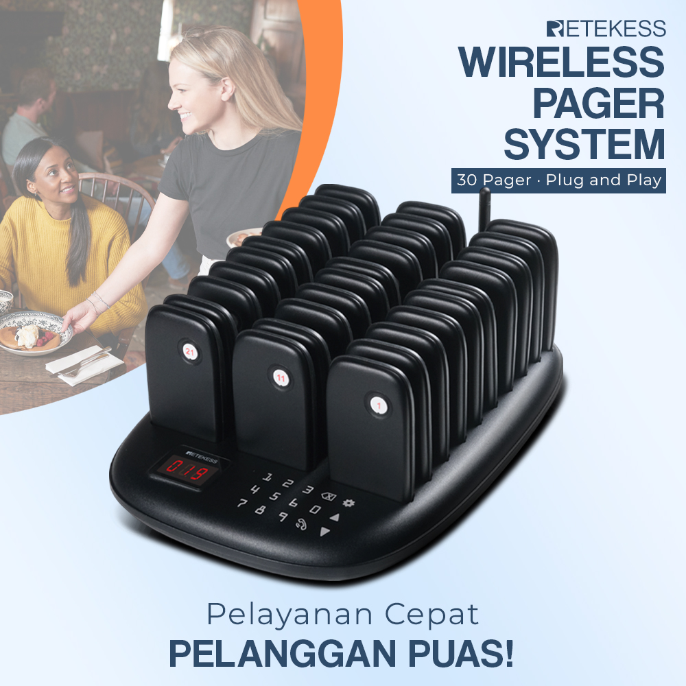 RETEKESS Wireless Calling System Restaurant Mesin Antrian 30 Pager - TD175P