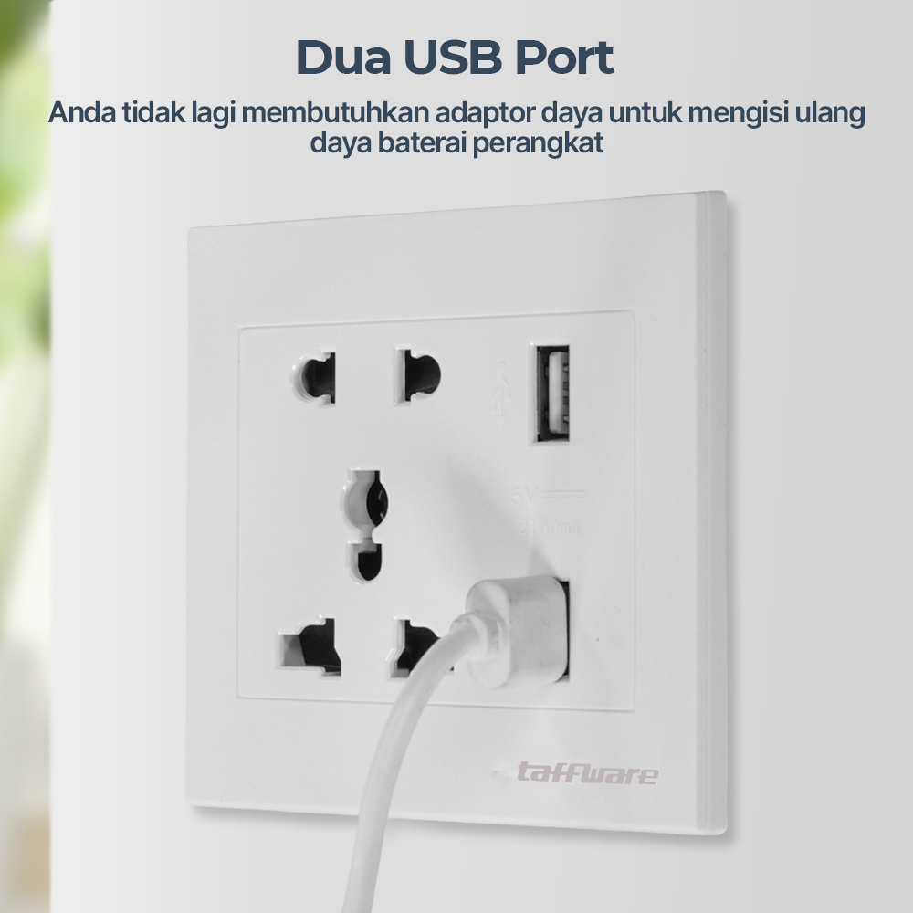 Taffware Stop Kontak Dinding Universal UK EU US dan 2 USB Port - ATH1