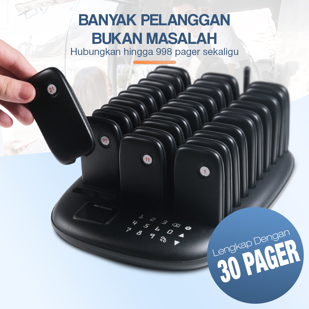RETEKESS Wireless Calling System Restaurant Mesin Antrian 30 Pager - TD175P
