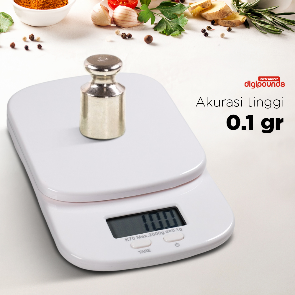 Taffware Digipounds Timbangan Dapur Mini Digital Scale 2kg 0.1g - K70a