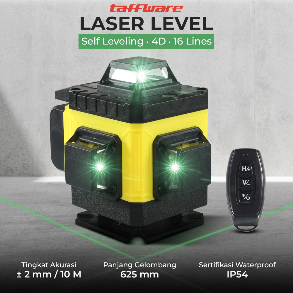 Taffware Laser Level Self Leveling 4D 16 Lines Waterproof with Remote - PR-16A