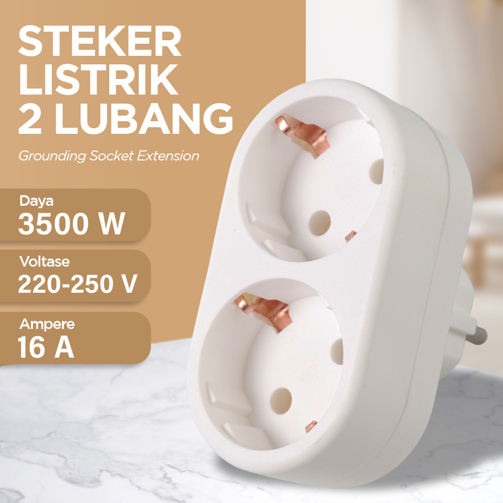 DLV Steker Listrik 2 Lubang Grounding Socket Extension 3500W 16A 250V - B2-1G