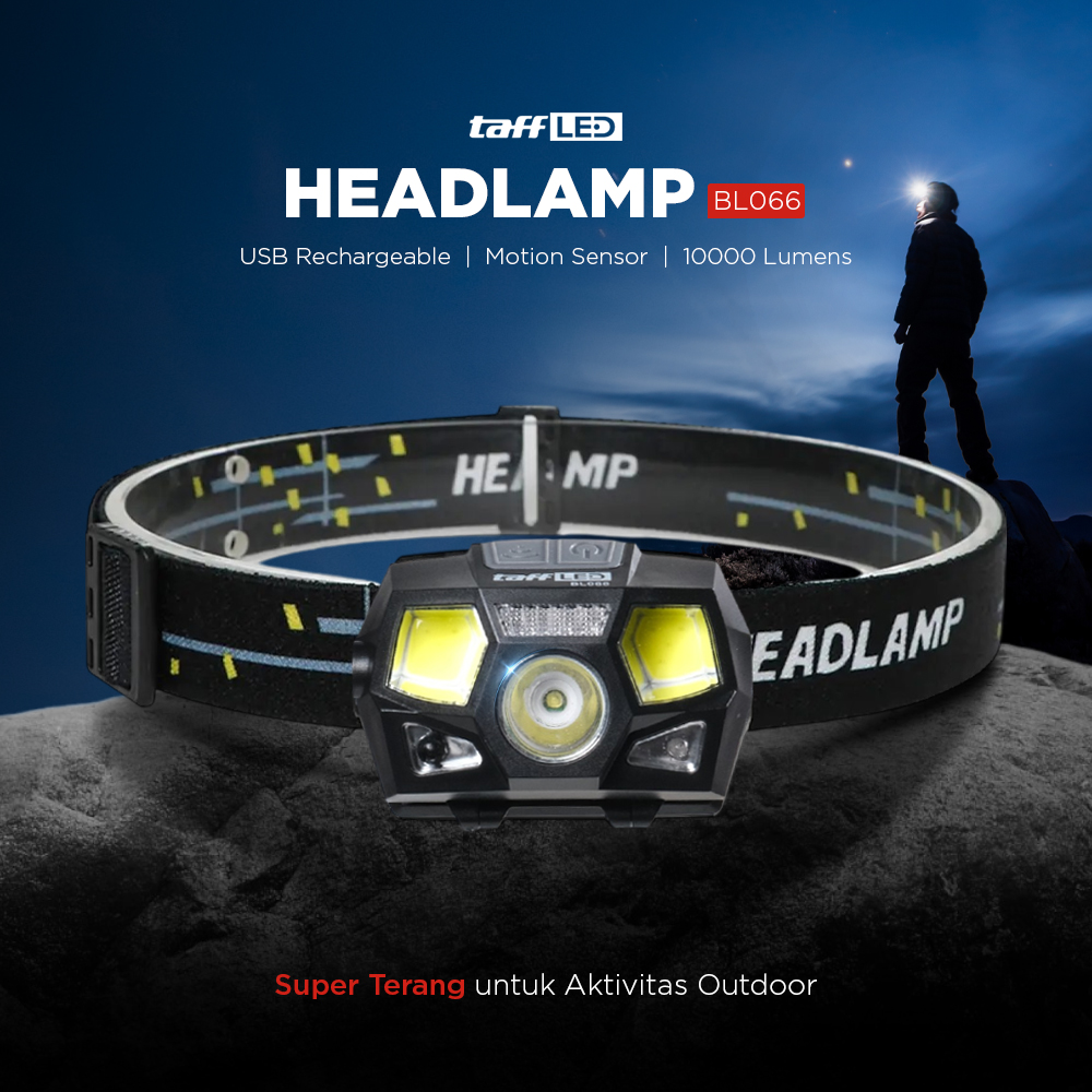 TaffLED Headlamp Rechargeable USB Motion XPE dan COB 10000 Lumens - BL066