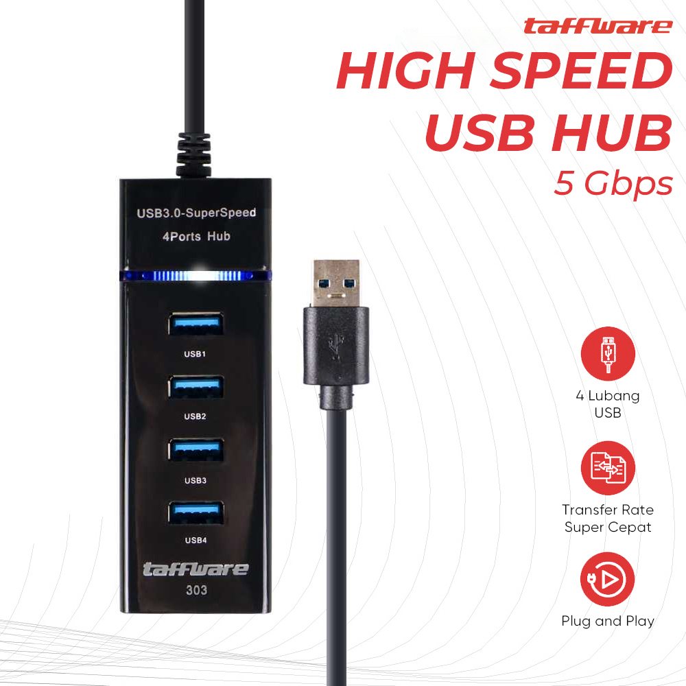 Taffware USB Hub High Speed 4 Ports 3.0 5Gbps - 303