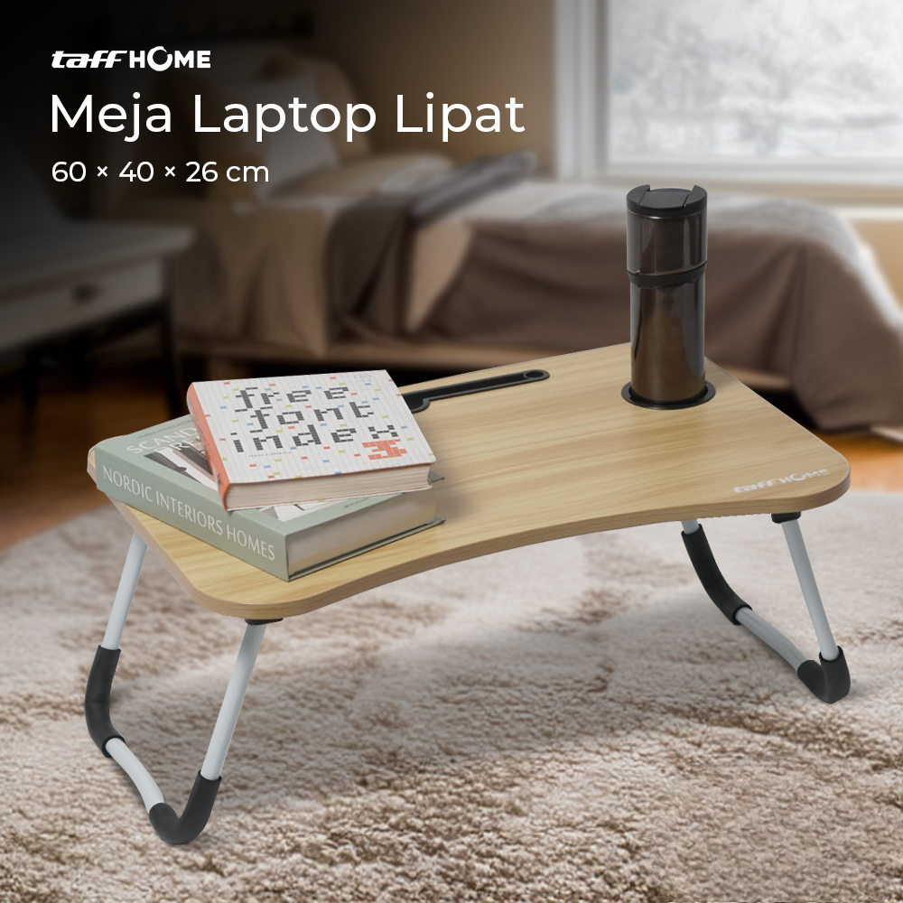 TaffHOME Meja Belajar Laptop Lipat Portable Desk with Bottle Hole - L62