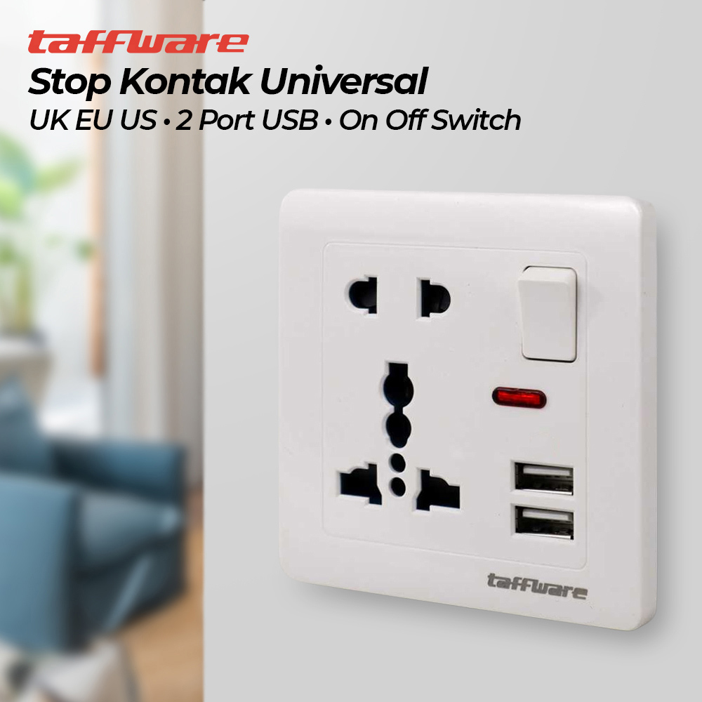 Taffware Stop Kontak Universal UK EU US 2 Port USB On Off Switch - LC-20