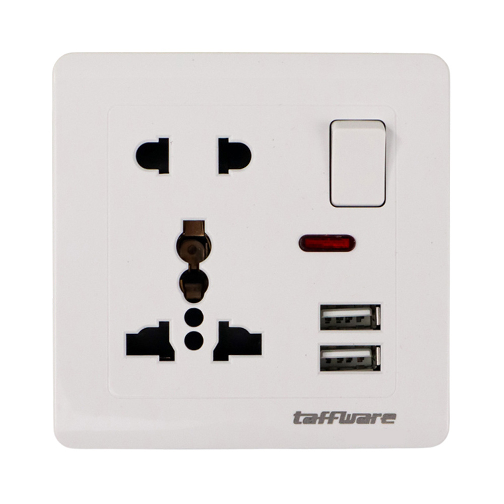 Taffware Stop Kontak Universal UK EU US 2 Port USB On Off Switch - LC-20