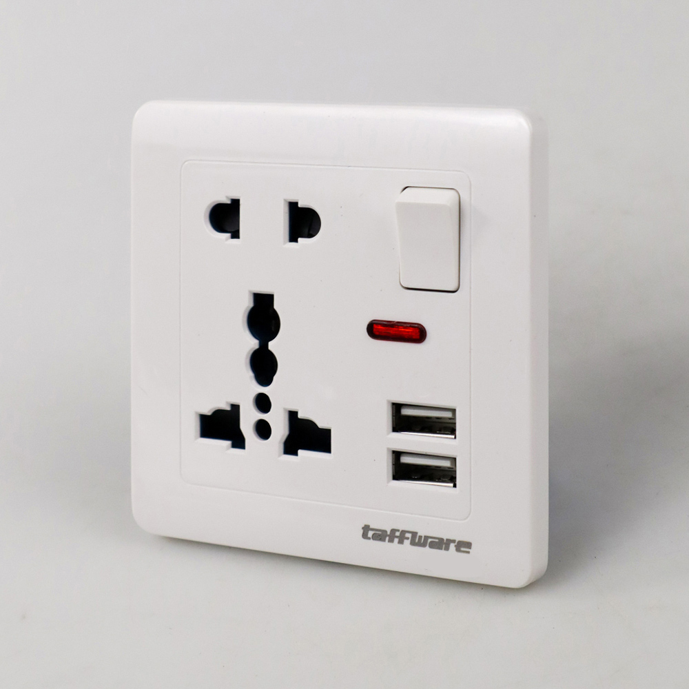 Taffware Stop Kontak Universal UK EU US 2 Port USB On Off Switch - LC-20