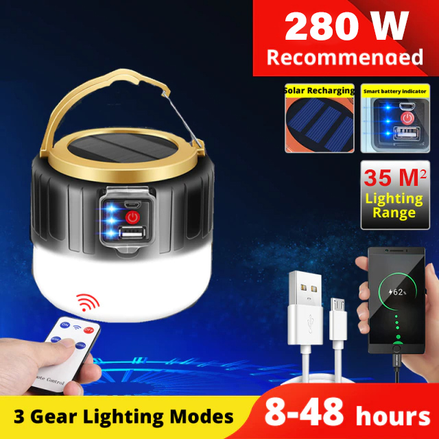 Yifanao Lampu LED Camping Light Solar Panel Waterproof Cool White 280W - G13