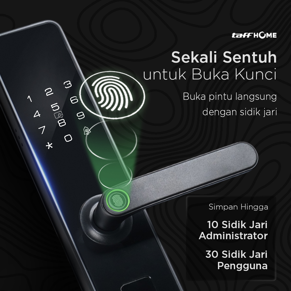 TaffHOME Smart Door Lock Fingerprint Password Card Alarm - XR25