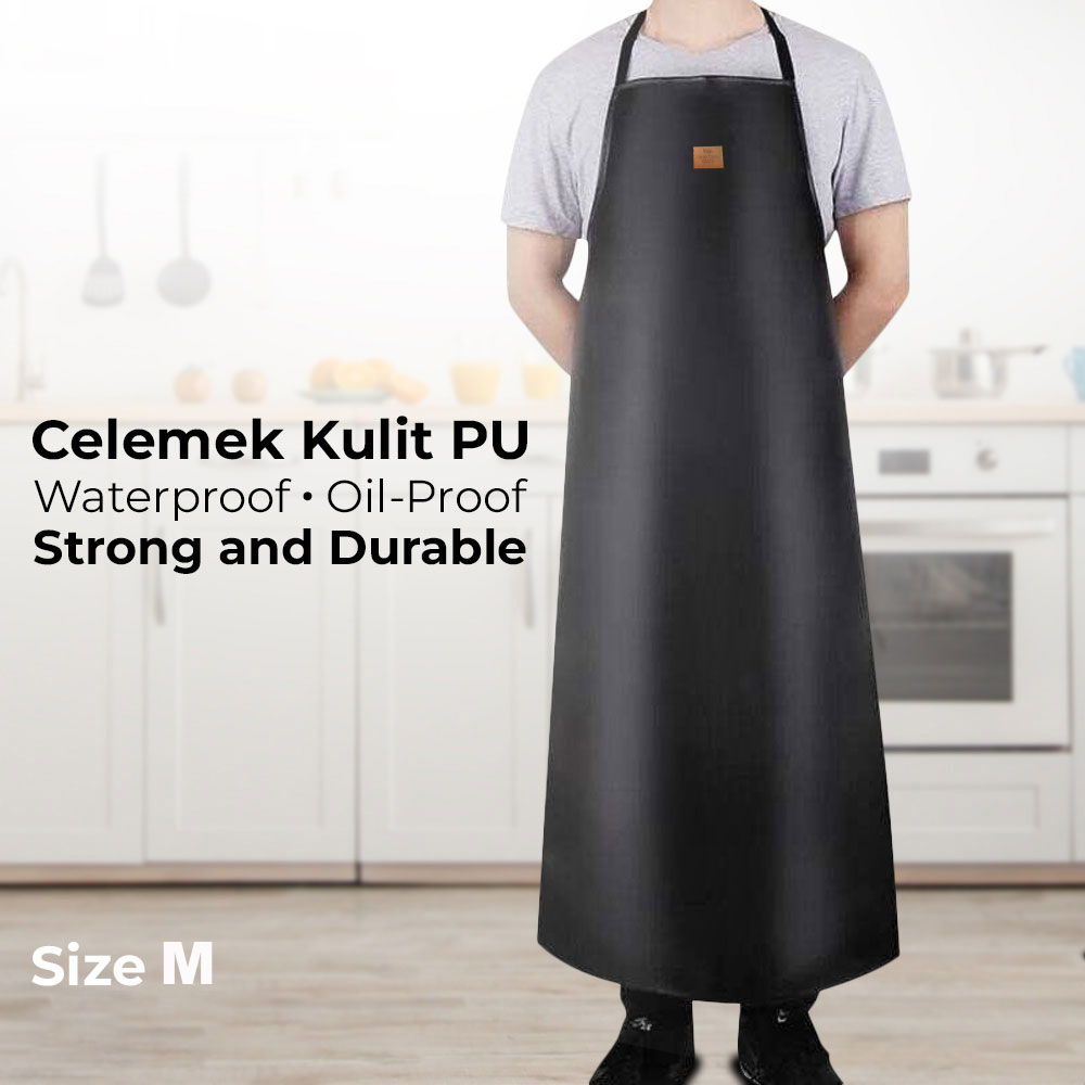 One Two Cups Celemek Masak Apron Dapur Kulit PU Waterproof Durable - ZHAP