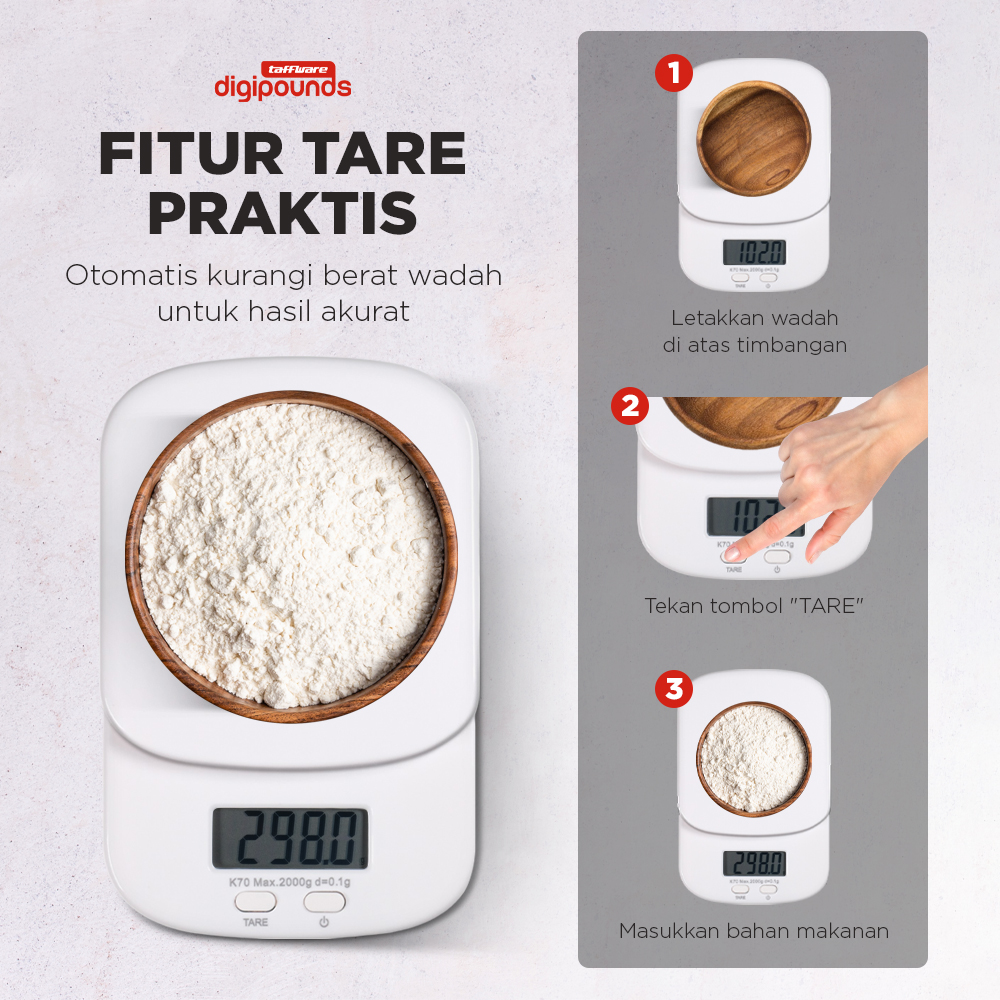 Taffware Digipounds Timbangan Dapur Mini Digital Scale 2kg 0.1g - K70a