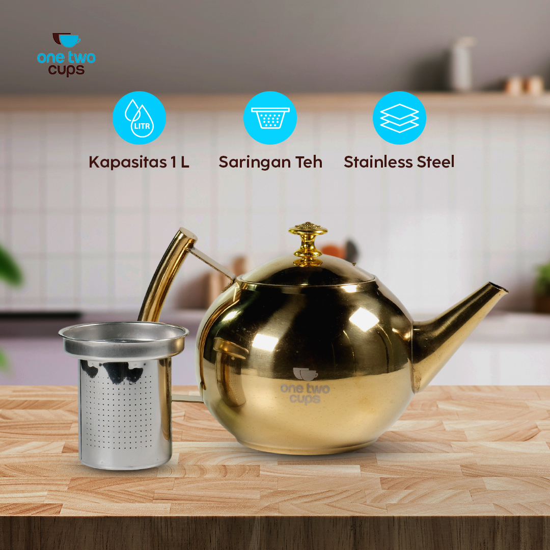 One Two Cups Teko Air Panas Teh Stainless Steel 1L with Filter - A2