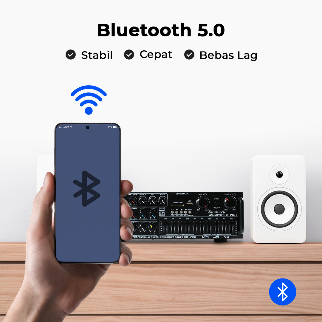 Sunbuck Audio Amplifier Bluetooth HiFi USB Adjustable USB MP3 FM 1000W - AV-MP326BT PRO