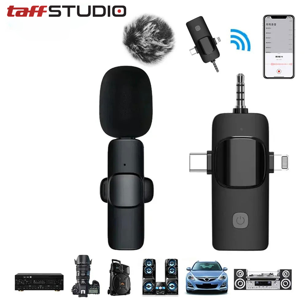 TaffSTUDIO UHF Wireless Lavalier Microphone Vlogger Live 3.5mm 3in1 - K15