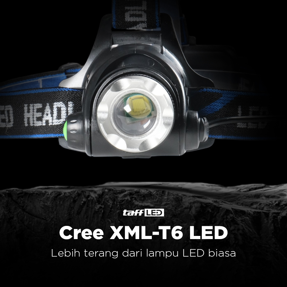 TaffLED High Power Headlamp LED Cree XML T6 500 Lumens dan Charger - 568D