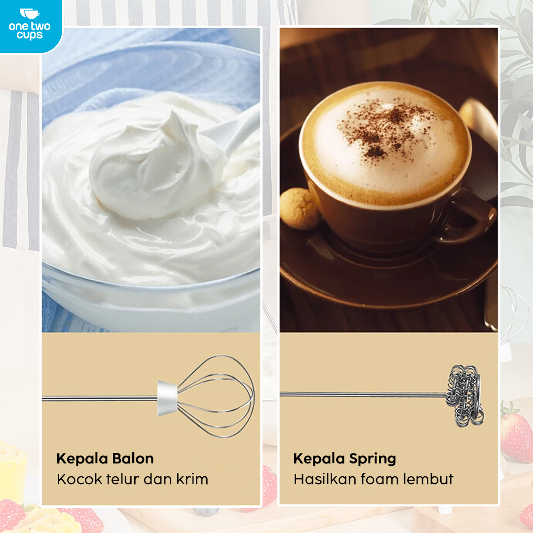 One Two Cups Hand Mixer Mini 2in1 Pengocok Telur Whisk Milk Frother - HM23