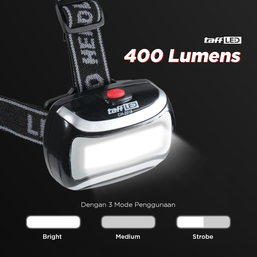 TaffLED Senter Kepala LED COB Headlamp Flashlight Waterproof 3 Modes - CH-2016