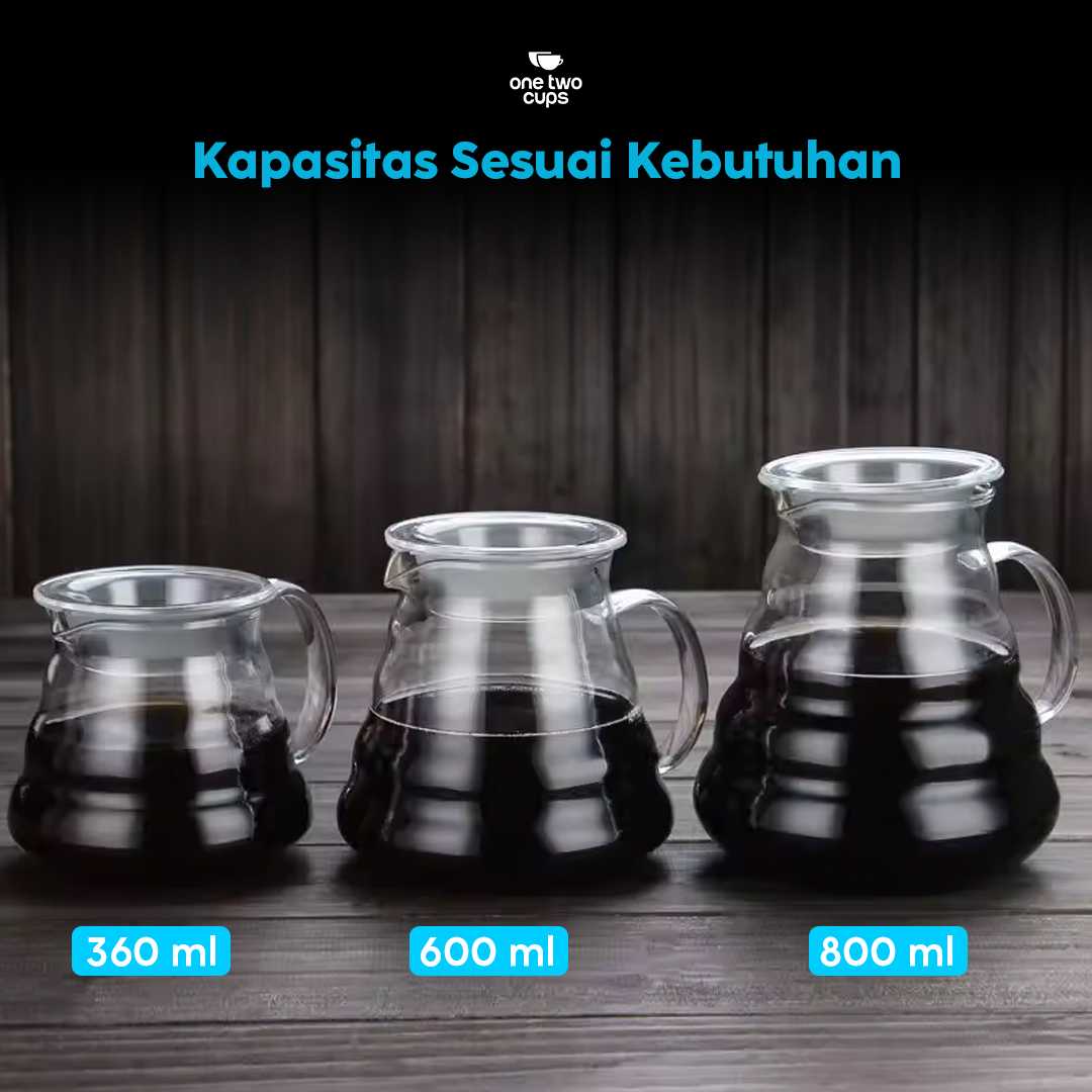 One Two Cups Coffee Server V60 Drip Pour Over Borosilicate Glass - SE101 - Gambar 5