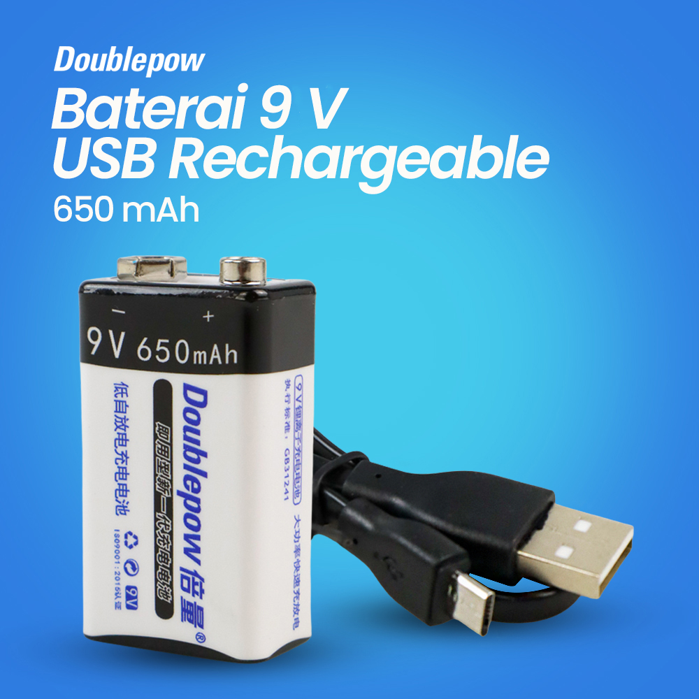 Doublepow Baterai Rechargeable 9V Li-Ion 650mAh 1 PCS - DP-9V6