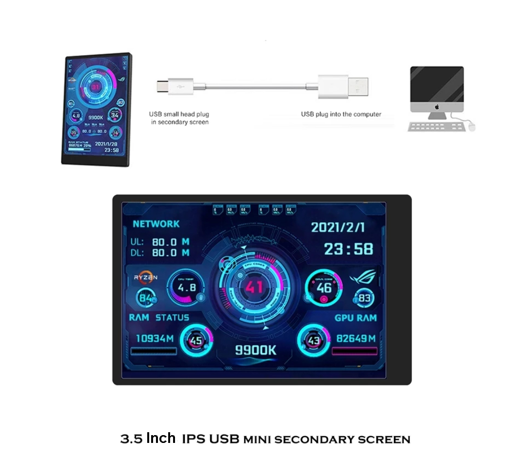 HLFEC Second Screen Monitor Sensor CPU GPU HDD Panel IPS 3.5 Inch - HL-3