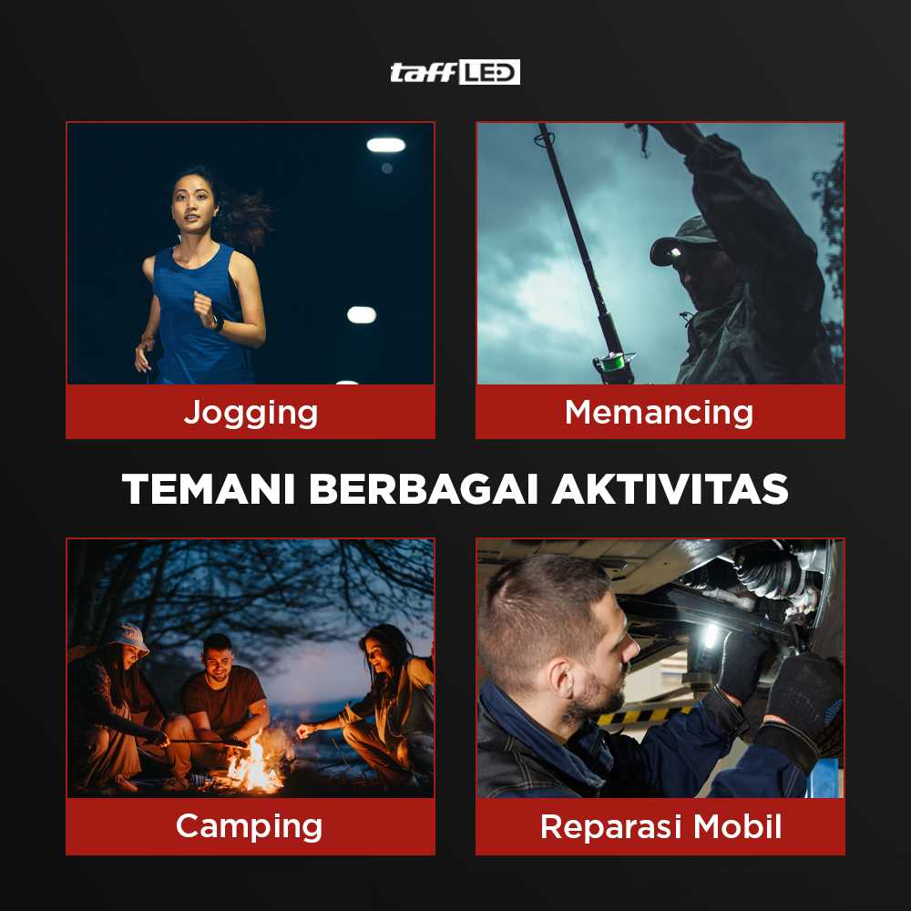 TaffLED Senter Kepala Headlamp LED Flashlight White and Red Waterproof - HE12 - Gambar 6