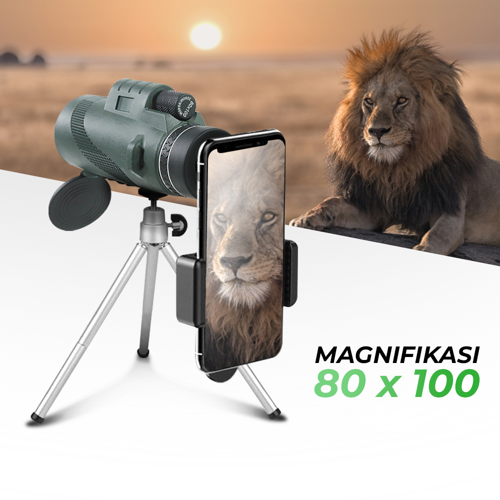 MOGE Teropong Monokular Zoom 80x100 with Tripod Phone Clip - MG810