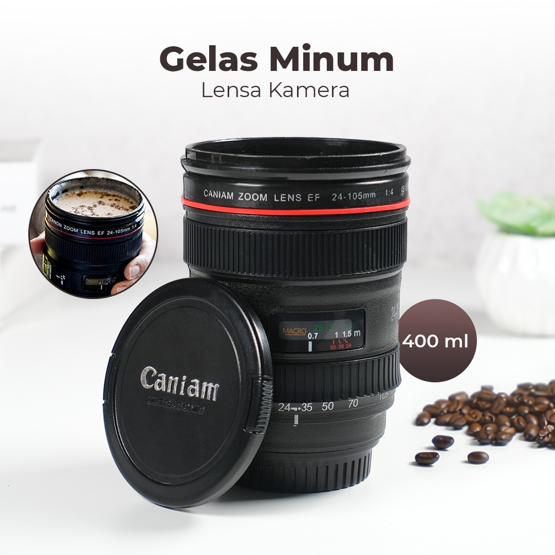 CANIAM Botol Minum Tumbler Panas Dingin Lensa Kamera 24-105mm 400ml