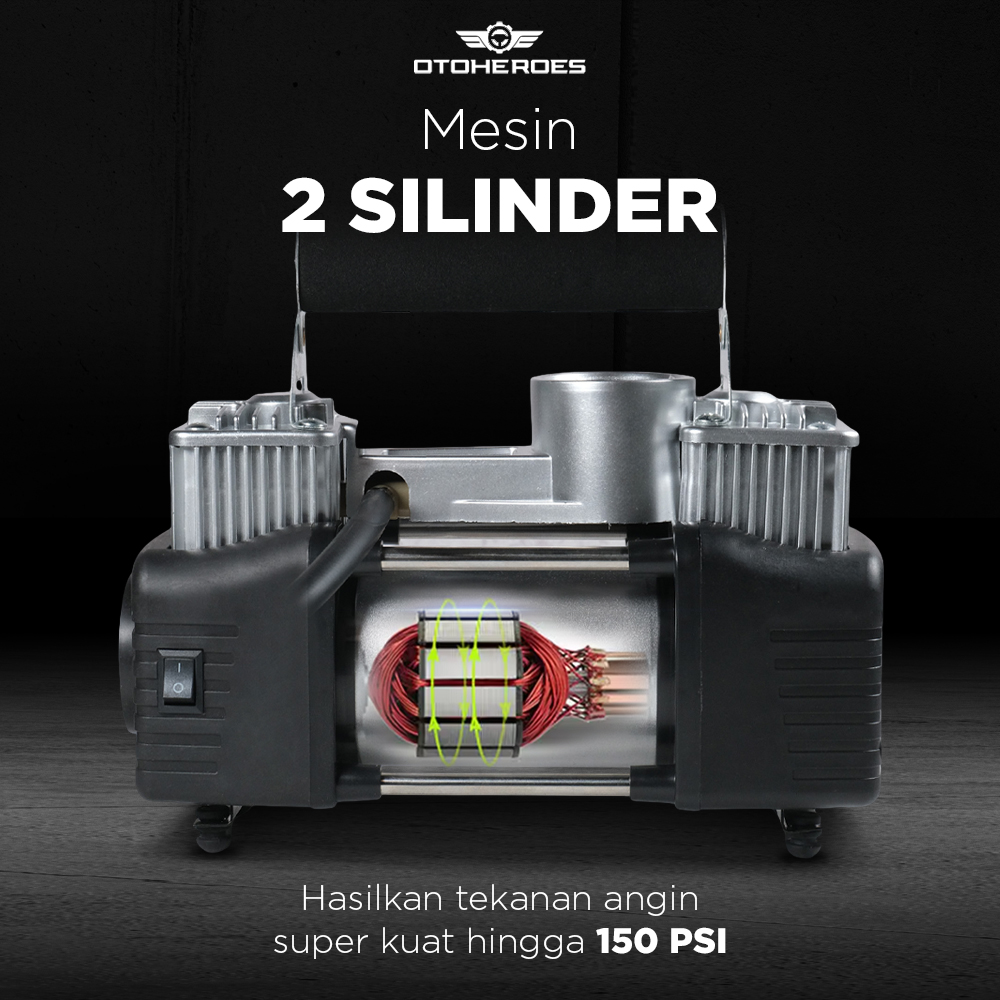OTOHEROES Pompa Ban Compressor Double Cylinder 12V 150 PSI - 628-4X4