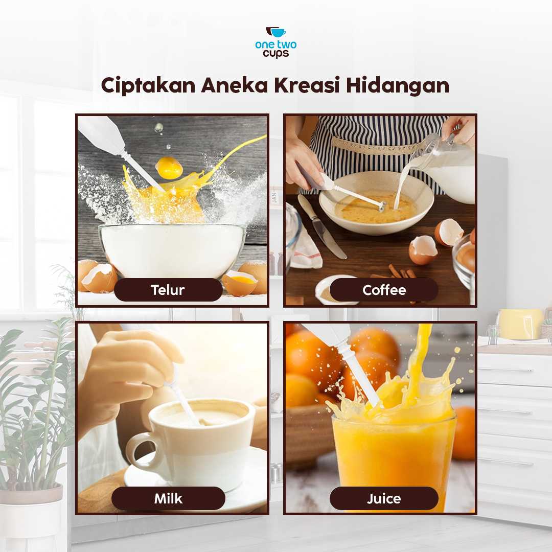 One Two Cups Hand Mixer Mini Pengocok Telur Kopi Milk Frother Battery - HMP35 - Gambar 6