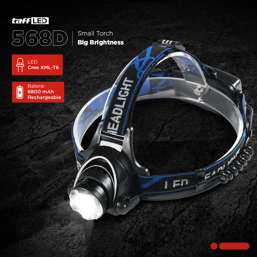 TaffLED High Power Headlamp LED Cree XML T6 500 Lumens dan Charger - 568D
