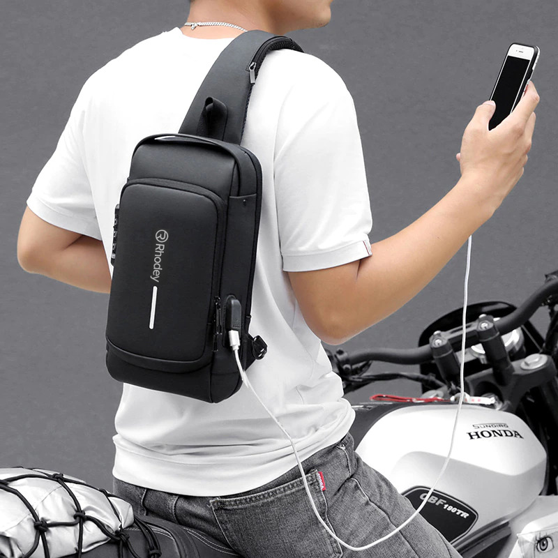 Rhodey Tas Selempang Fashion Sling Bag Pria with USB Slot and Lock - RE880