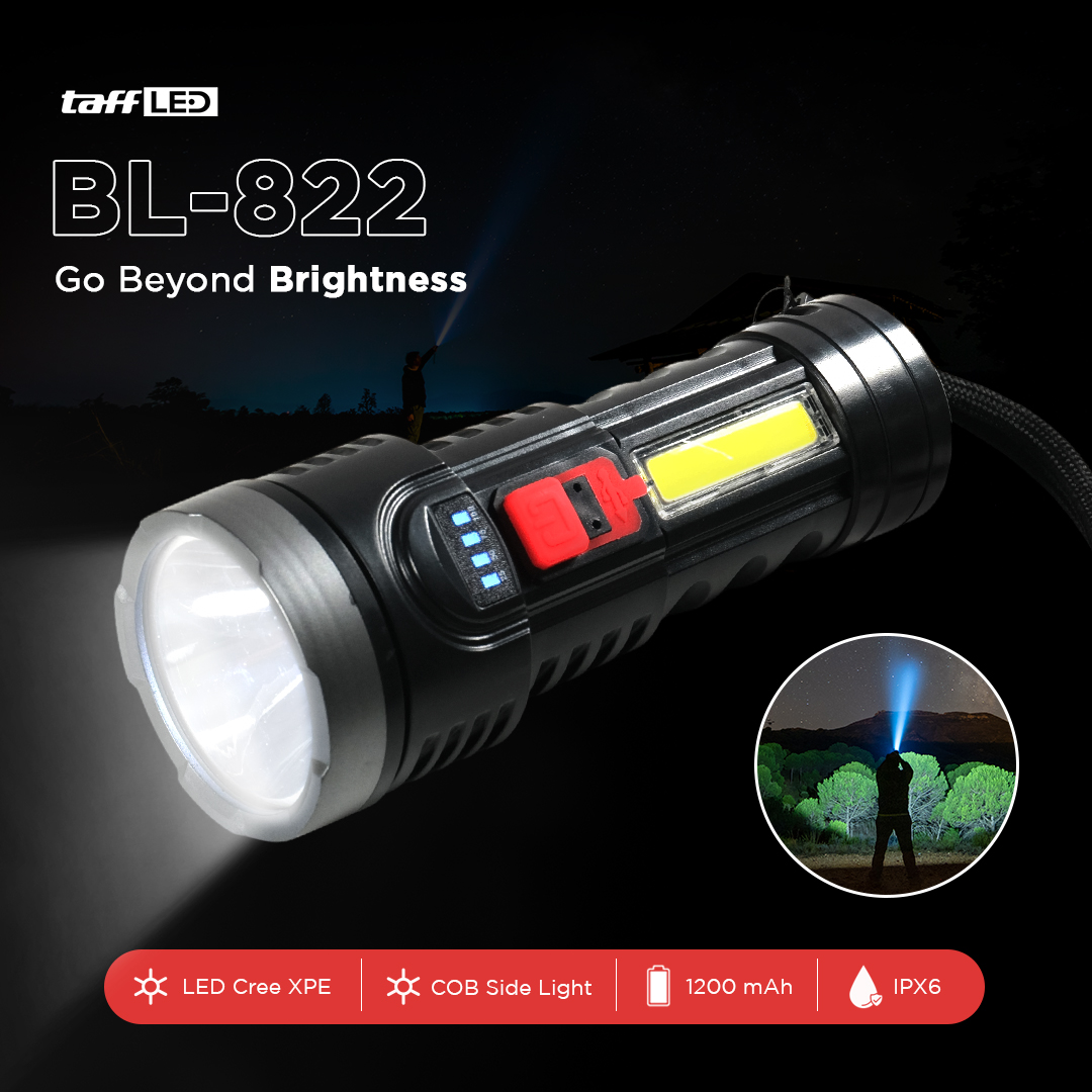 TaffLED Senter LED Cree XPE COB 7800 Lumens Waterproof Rechargeable - BL-822