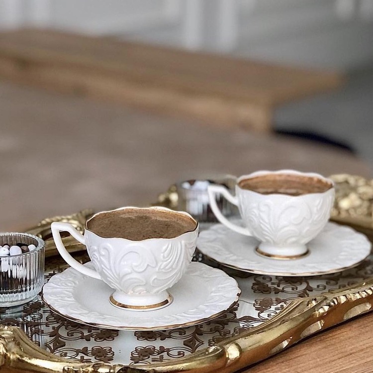 TGF Set Cangkir Kopi Keramik 6in1 Embossed Pattern Tea Coffee Cup - TGF-MI0223