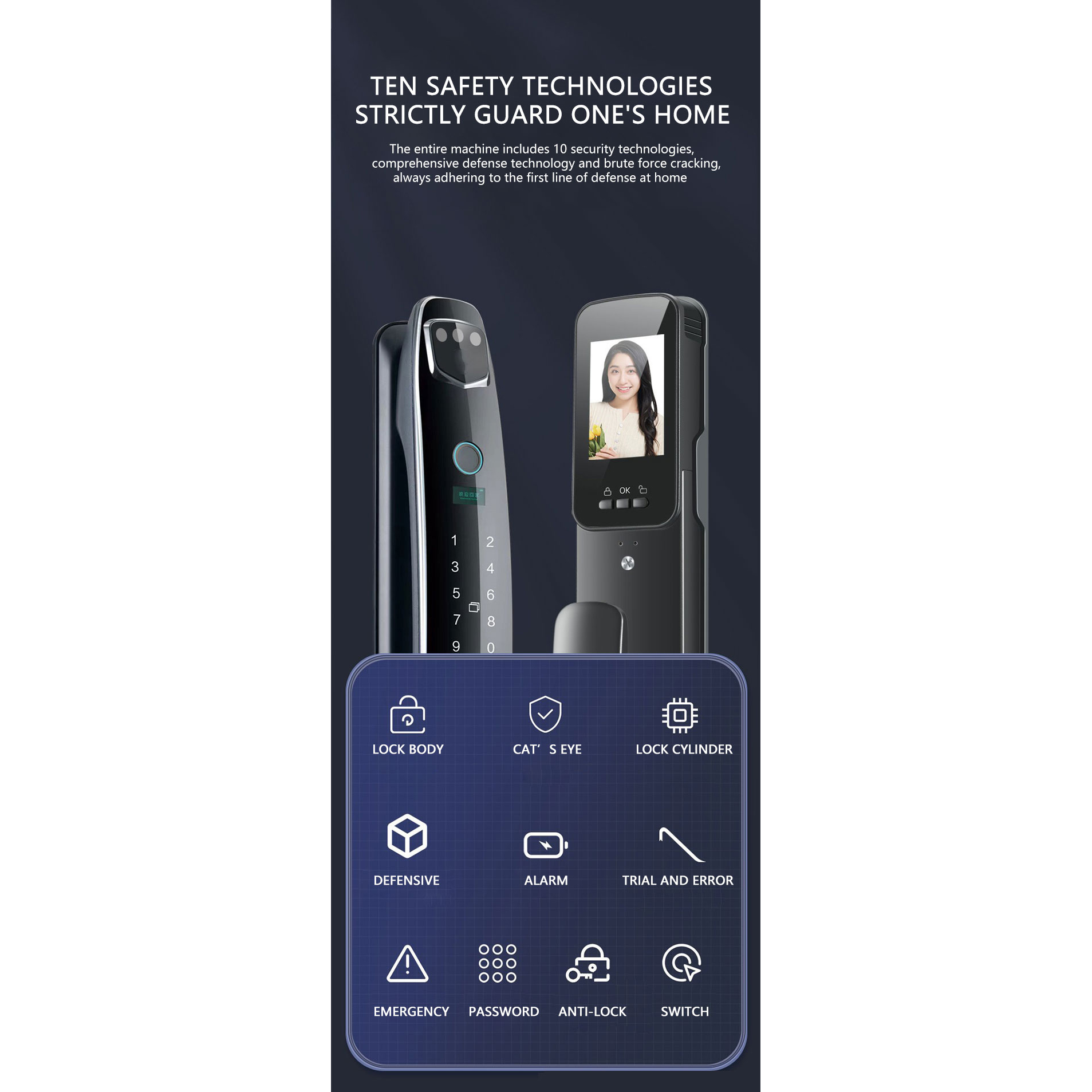 SMARTSTONE Smart Door Lock Fingerprint Face Recognition Tuya App - CS7