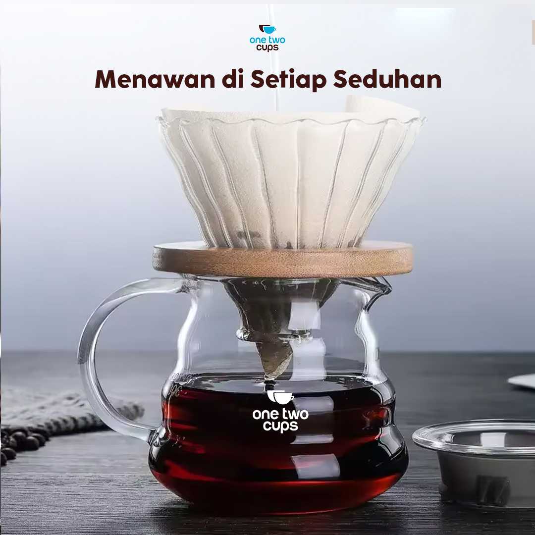 One Two Cups Coffee Server V60 Drip Pour Over Borosilicate Glass - SE101 - Gambar 3