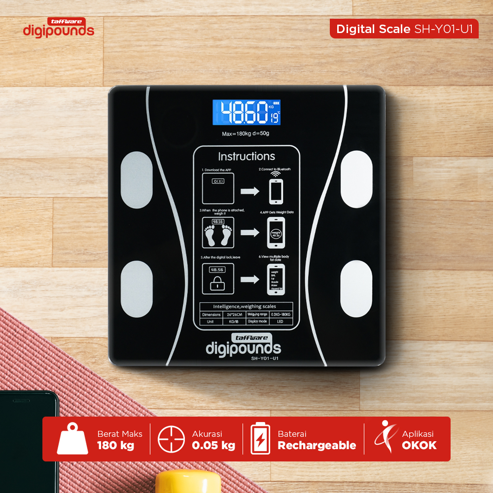 Taffware Digipounds Timbangan Badan Digital Scale Temperature 180kg - SH-Y01-U1