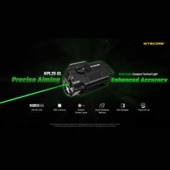 NITECORE Senter LED UHi 25 Pistol Green Laser Tactical IPX6 900 Lumens - NPL25 GL