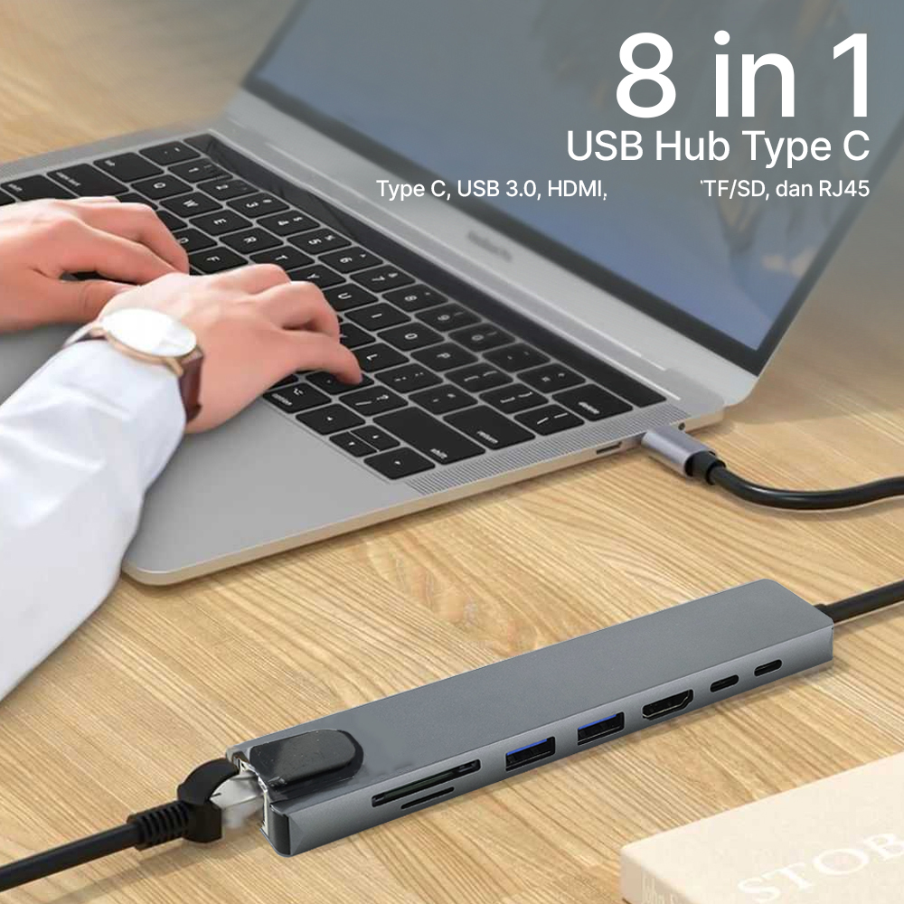 AMMTO USB Hub Type C 8in1 RJ45 HDMI 4K Display Adaptor - K1
