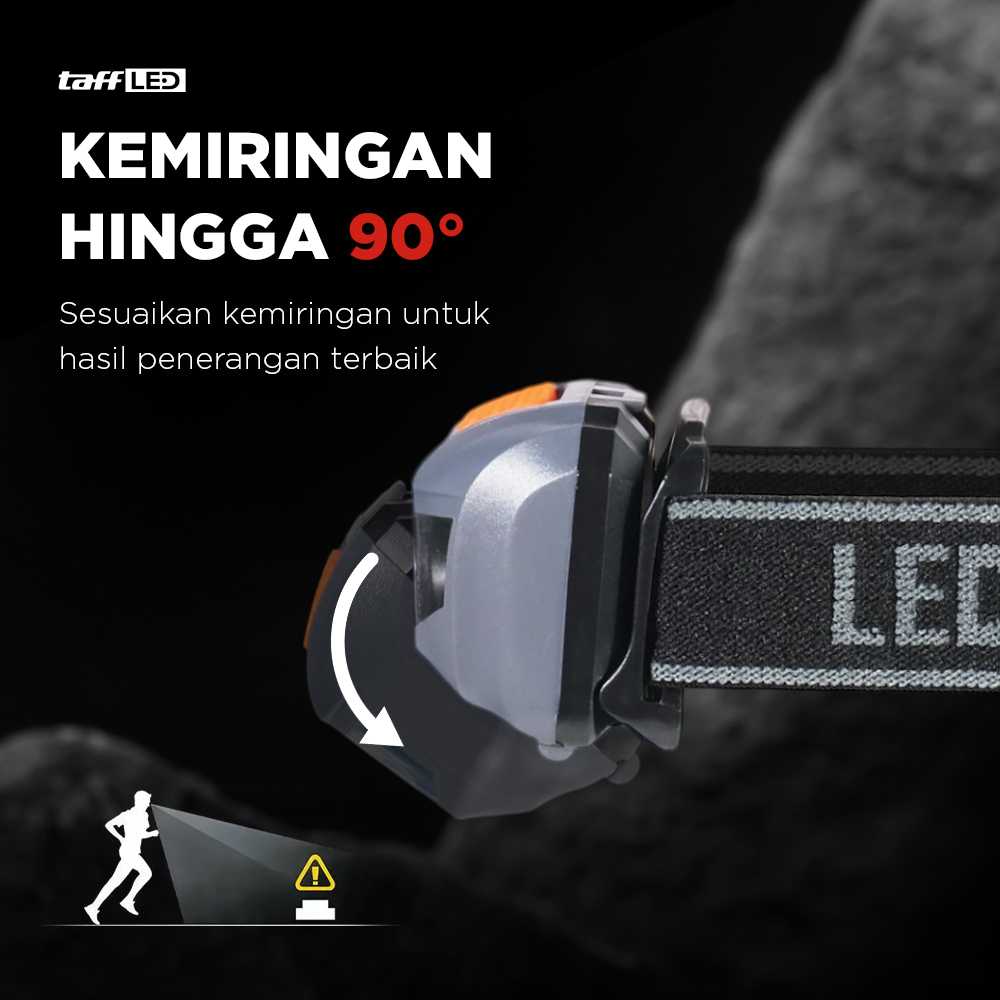 TaffLED Senter Kepala Headlamp LED Flashlight White and Red Waterproof - HE12 - Gambar 4