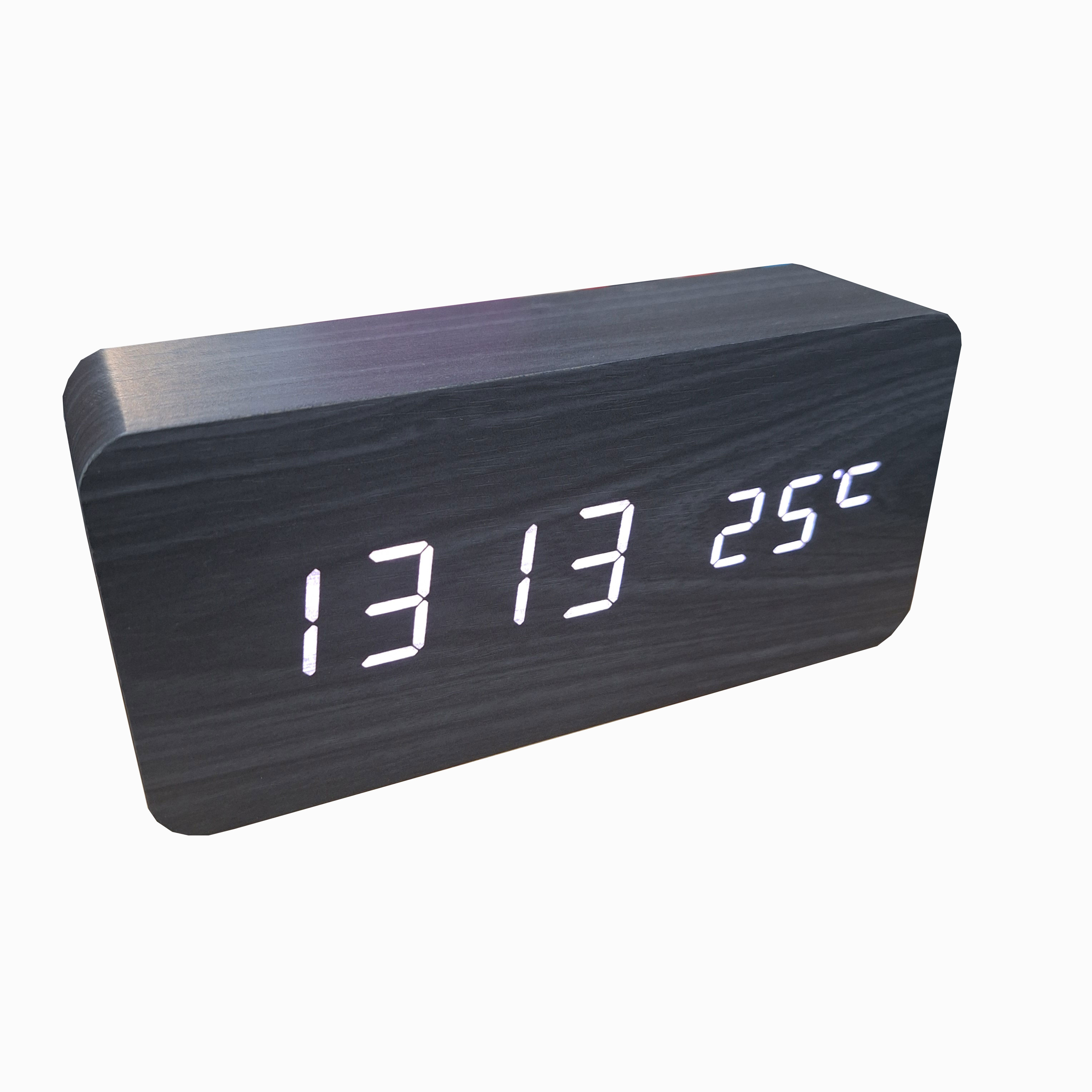 Jam Alarm LED Digital Wood Clock with Temperature