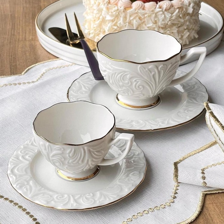 TGF Set Cangkir Kopi Keramik 6in1 Embossed Pattern Tea Coffee Cup - TGF-MI0223